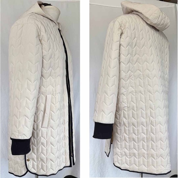 NIKKI JONES Women Large Beige Classic Weave Padded Coat EUC - Picture 3 of 11